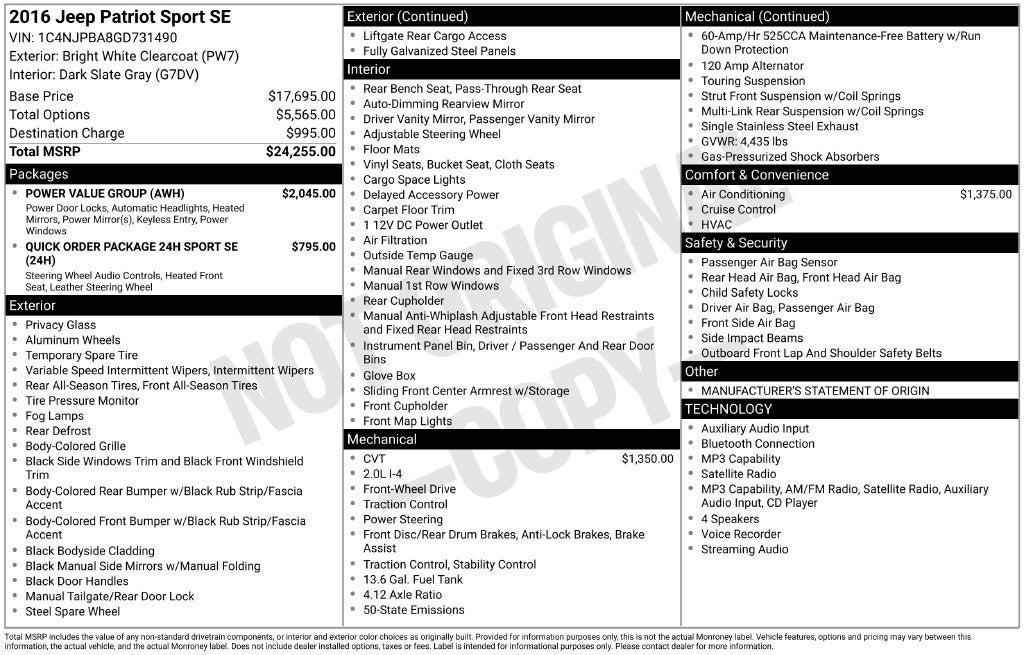 2016 Jeep Patriot Sport SE