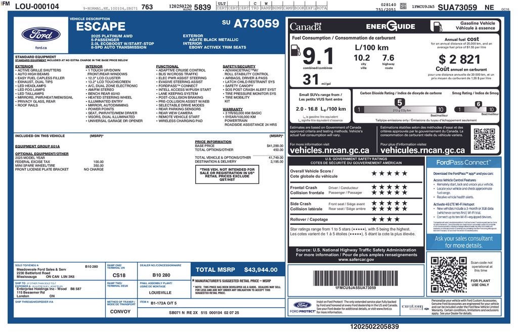 2025 Ford Escape Platinum