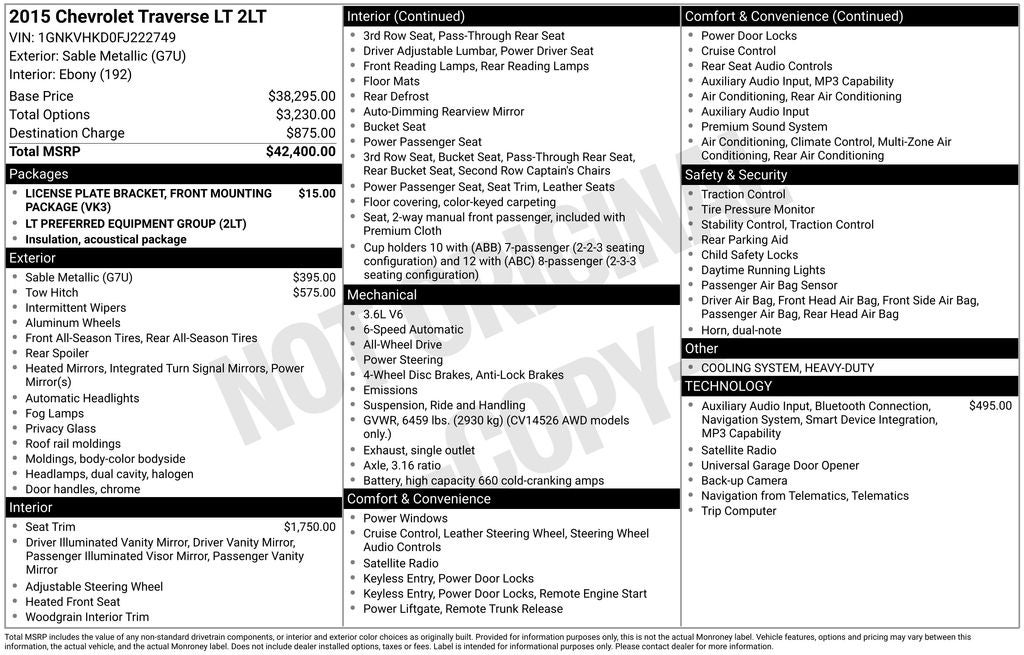 2015 Chevrolet Traverse 2LT 2LT