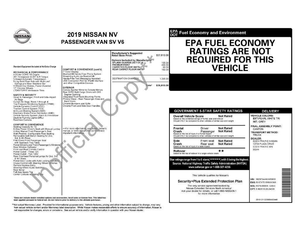 2019 Nissan NV Passenger SV